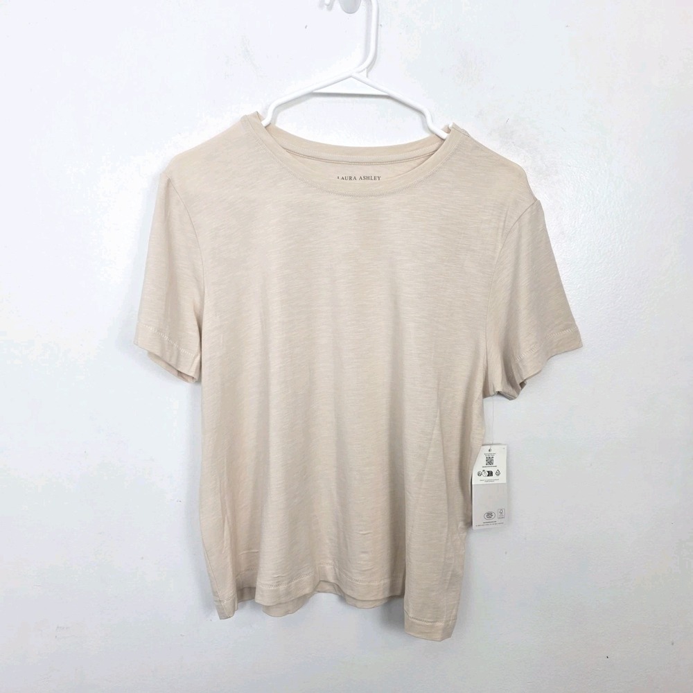 Laura Ashley Tencel Modal Blend Cream Classic Closet Staple Stretch T-Shirt Sz L
